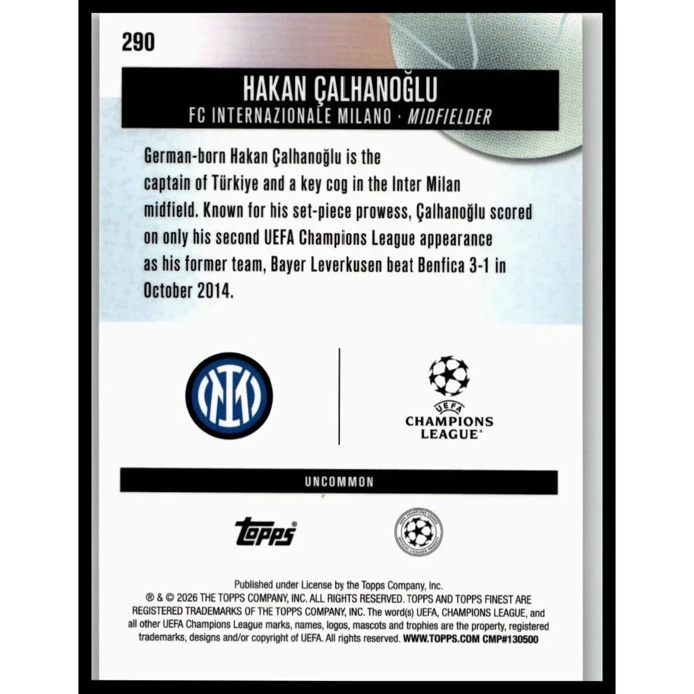2025-26 Finest UEFA Hakan Çalhanoğlu #290 Inter Milan Uncommon